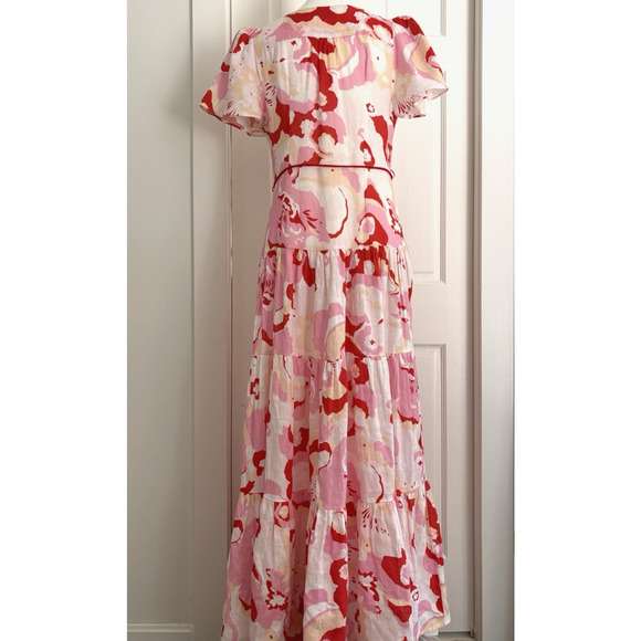 ELLIATT Small Gisli Linen Maxi Dress Tiered Floral Print Flutter Sleeve Feminine - Picture 10 of 16